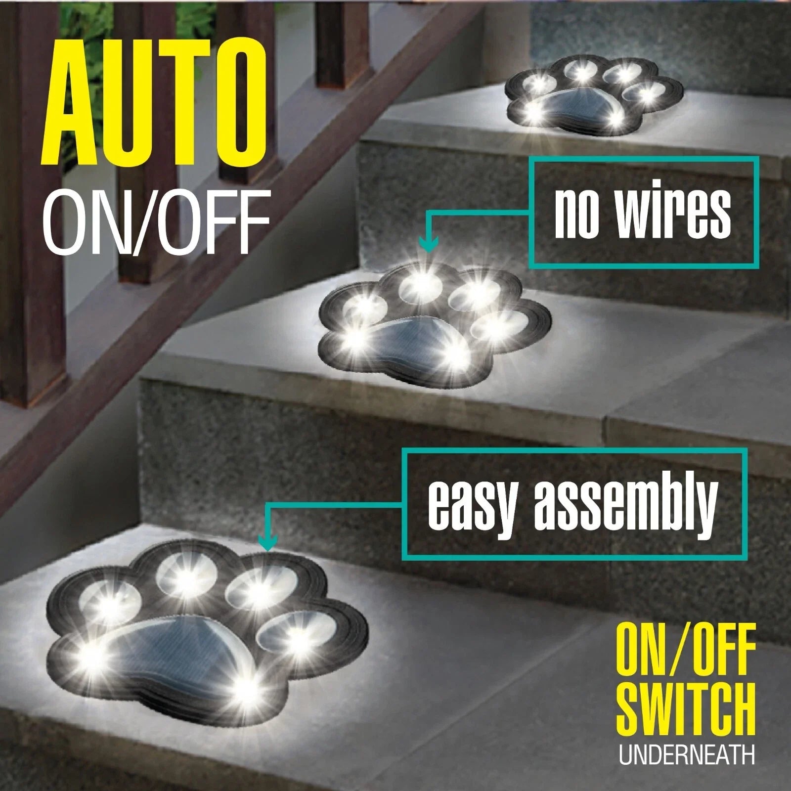 Solar Paw Print LED Garden Lights 8-Pack Outdoor Waterproof Set