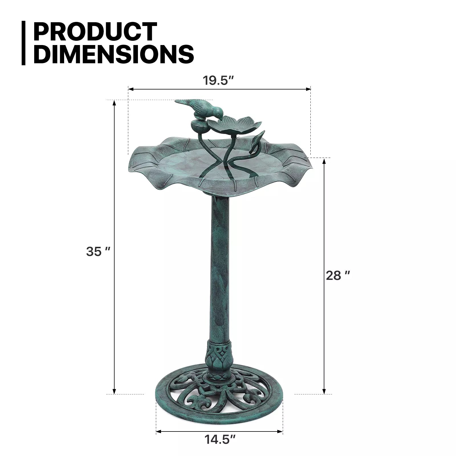 28" Green Outdoor Pedestal Bird Bath Garden Patio Decor