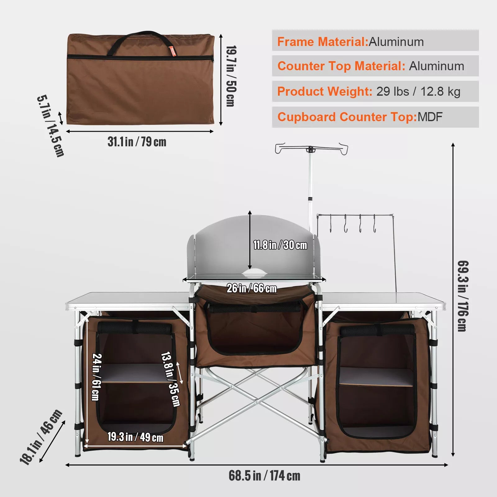 Folding Portable Camping Kitchen Table with Storage