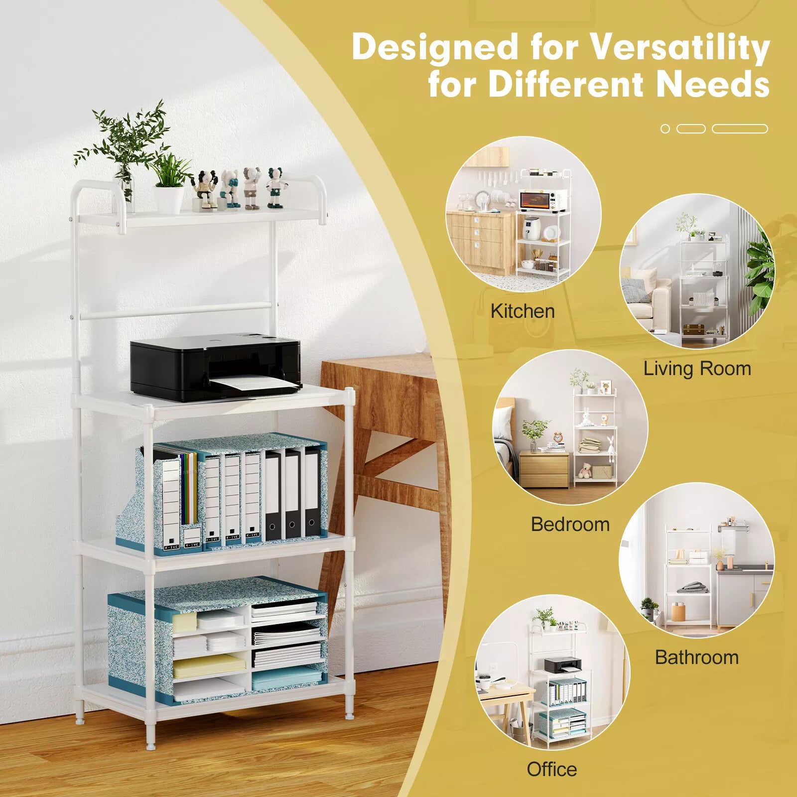 4-Tier White Metal Microwave Stand with Storage Shelves for Kitchen