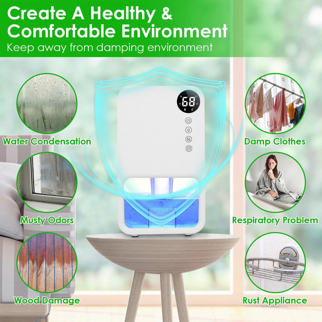 Portable Dehumidifier 1.1L Tank LED Touch Timer for Home Use