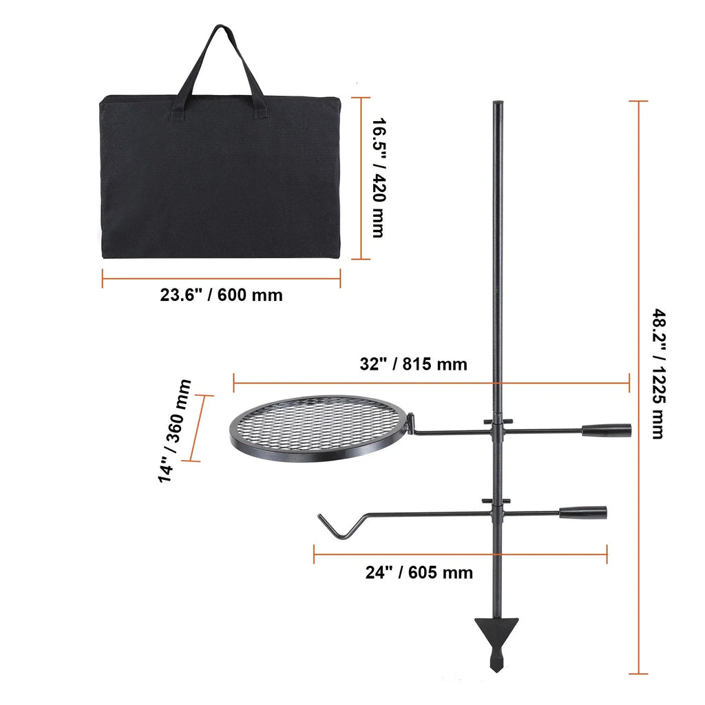Heavy Duty Swivel Campfire Grill Steel Open Fire Cooking Grate Stand