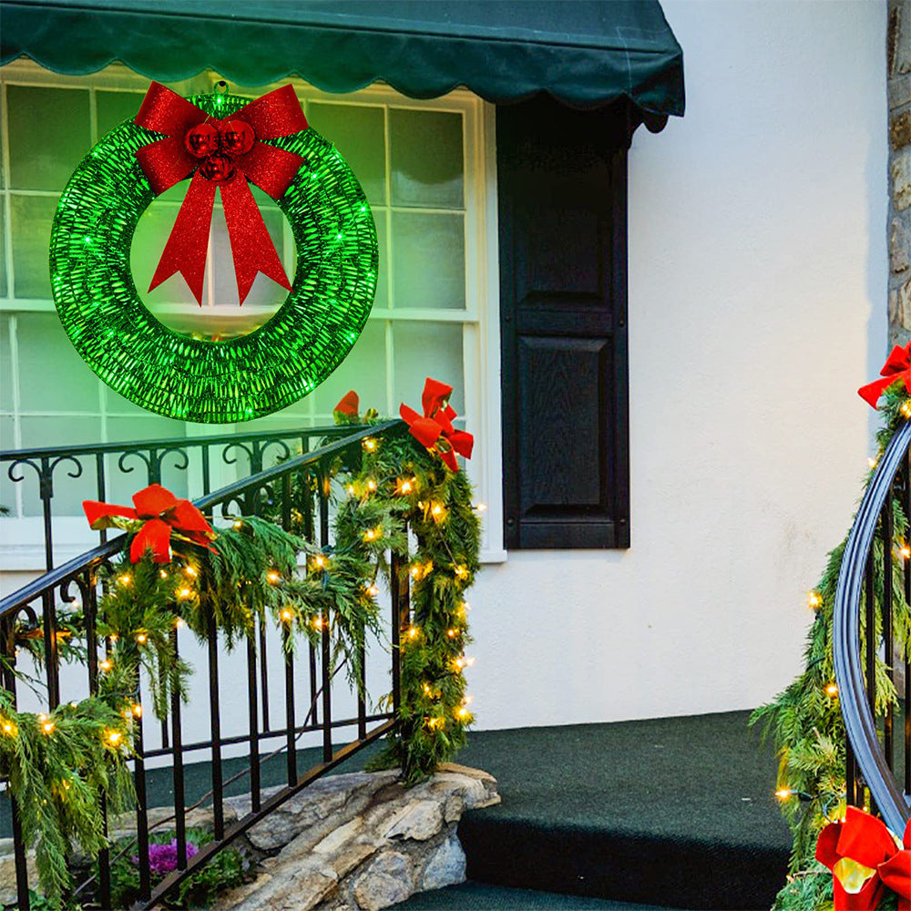 🎄 50cm LED Christmas Garland – Luminous Wreath with Big Bow for Door Décor