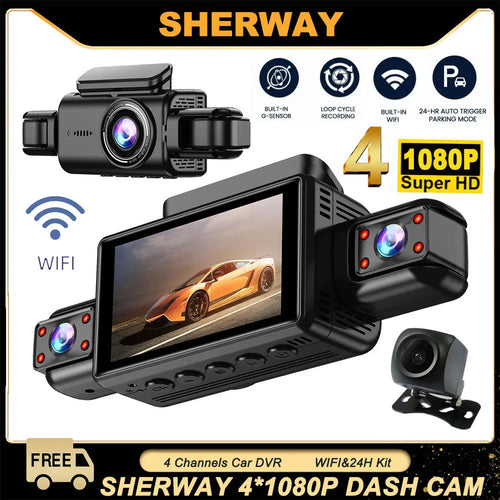 4CH WiFi Dash Cam – 360° Full HD Coverage with Night Vision & GPS
