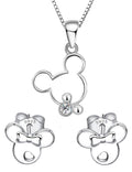 Sterling Silver Mickey Pendant Necklace & Minnie Stud Earrings Clear Zirconia - Silver
