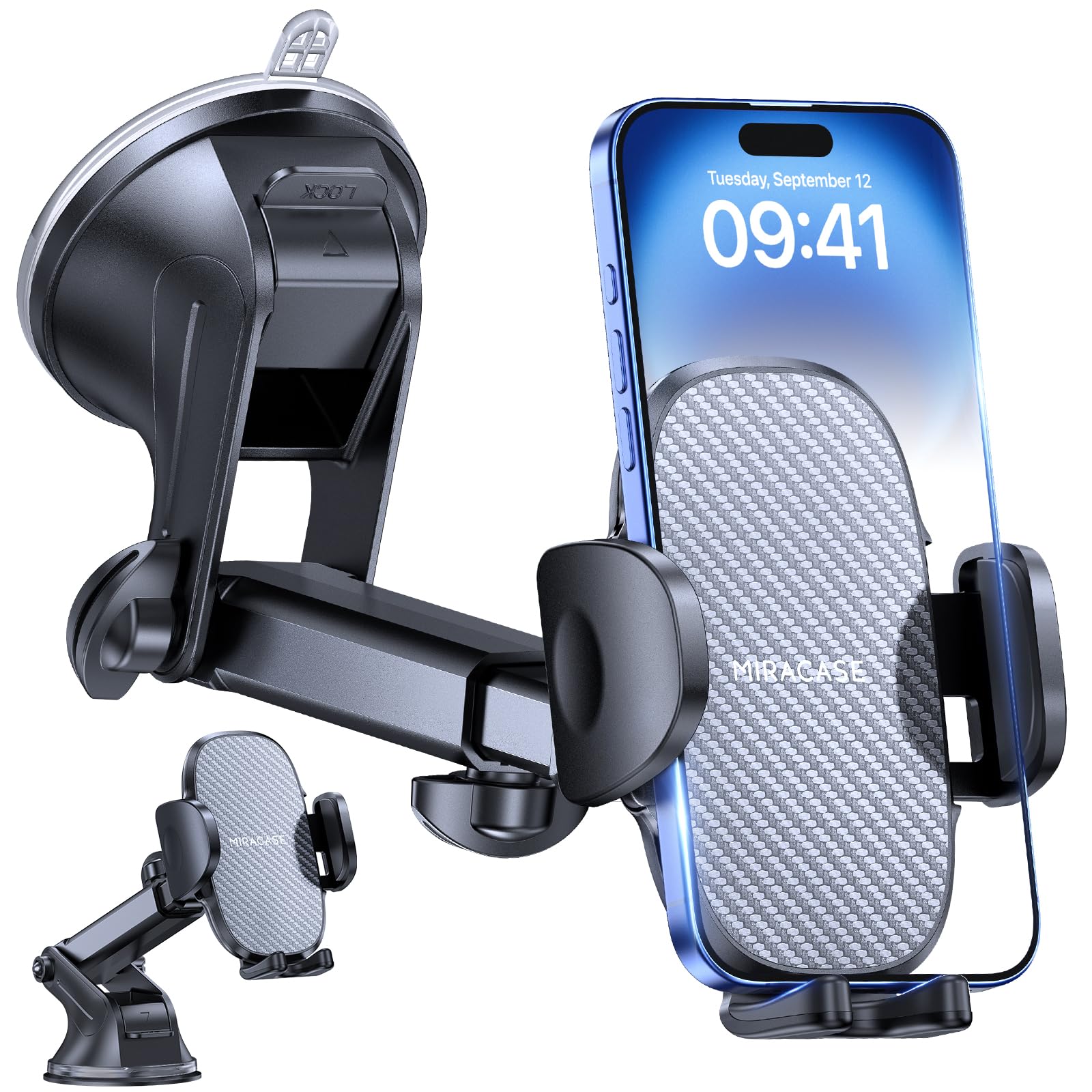 Miracase Car Phone Holder for Cars Dashboard Windscreen Desk, 3in 1 Mobile phone Mount Automobile Cradle 360° Rotatable Stand for iPhone16 15 Pro Plus Max 14 13 12