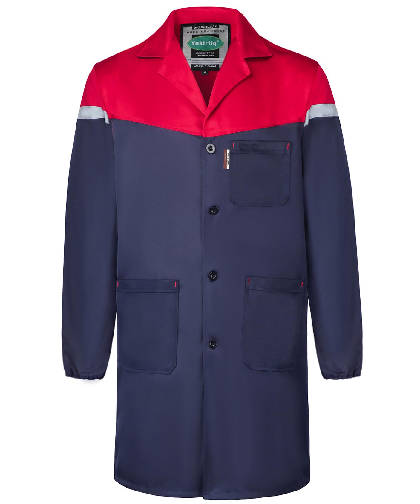 Men's Work Smock Paint Overcoat Heavy-Duty Garage Coat – Blue/Red XXL