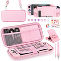 Younik Switch Accessories Bundle, 17 in 1 Switch Accessories Kit for Girls Include Switch Carrying Case with 9 Game Card Slots, Adjustable Stand, Protective Case for Switch Console & J-Con (Pink)