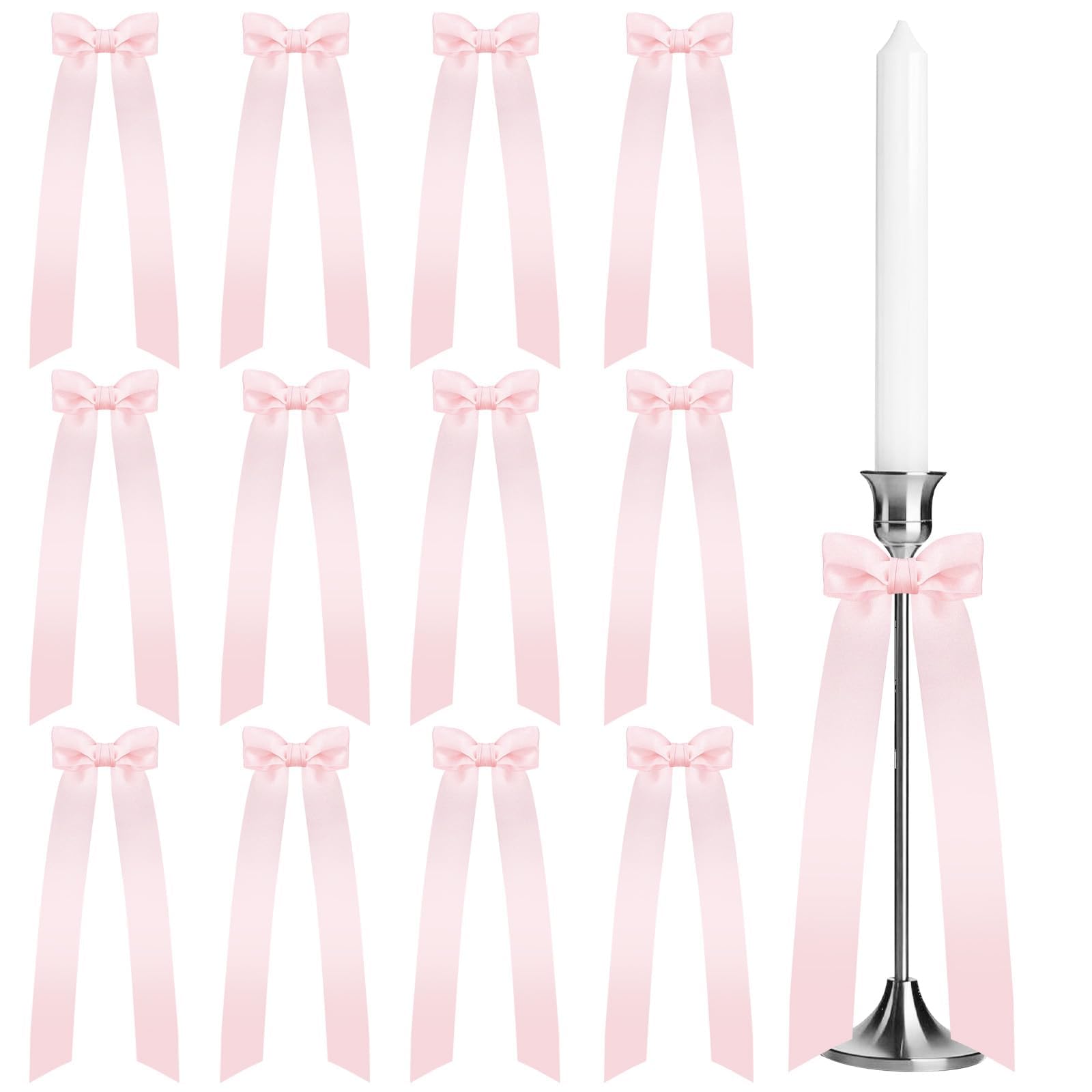 Candle Holders Set 12 Bow Decorative Table Centrepieces Ribbon Party Supplies – Pink