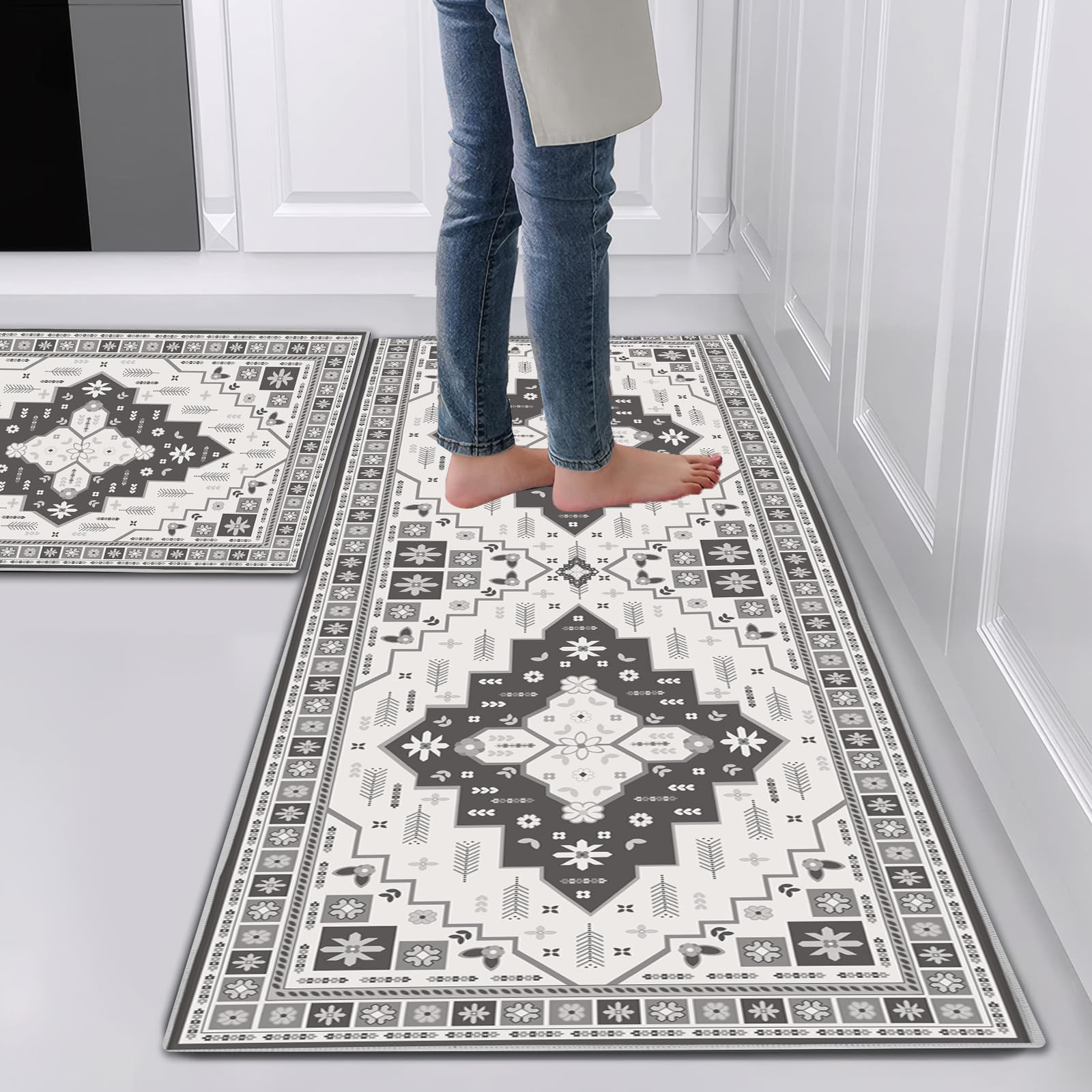 Kitchen Rug Set Non-Slip Anti-Fatigue Mats – Bohemia D, 43x75cm + 43x150cm