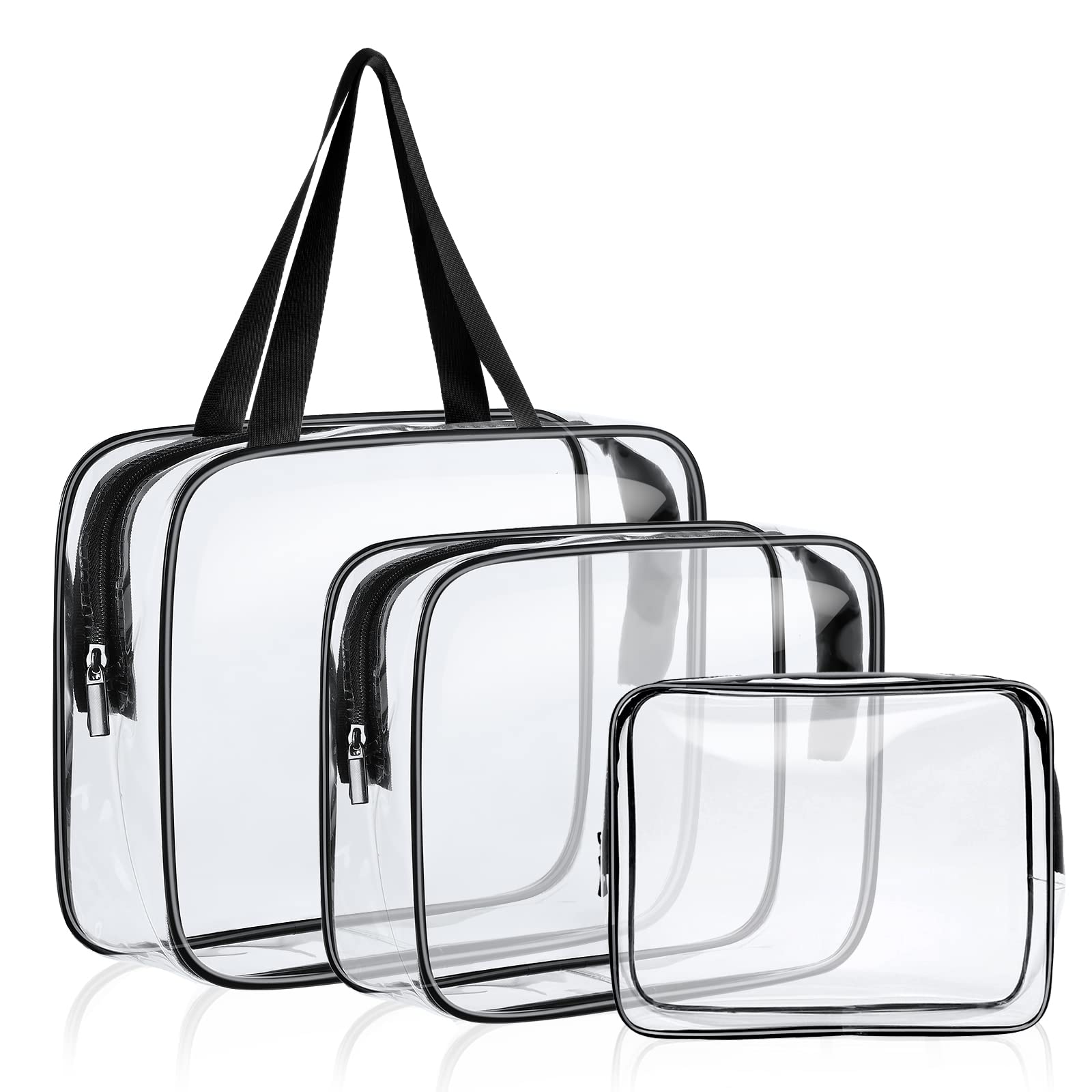 Clear Toiletries Bag, 3 Pack PVC Waterproof Toiletries Carry Pouch, TSA Approved Travel Toiletry Bag with Zipper, Multi-Size Cosmetic Makeup Bags for Men, Women and Kids - Travel Business