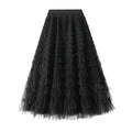 Jemsia Women's Tulle Skirt Midi Ruffles Tiered Cake Skirt Elegant Elastic High Waist A-line Petticoat Mesh Long Tutu Flowy Skirts for Prom Homecoming Birthday Party, Black