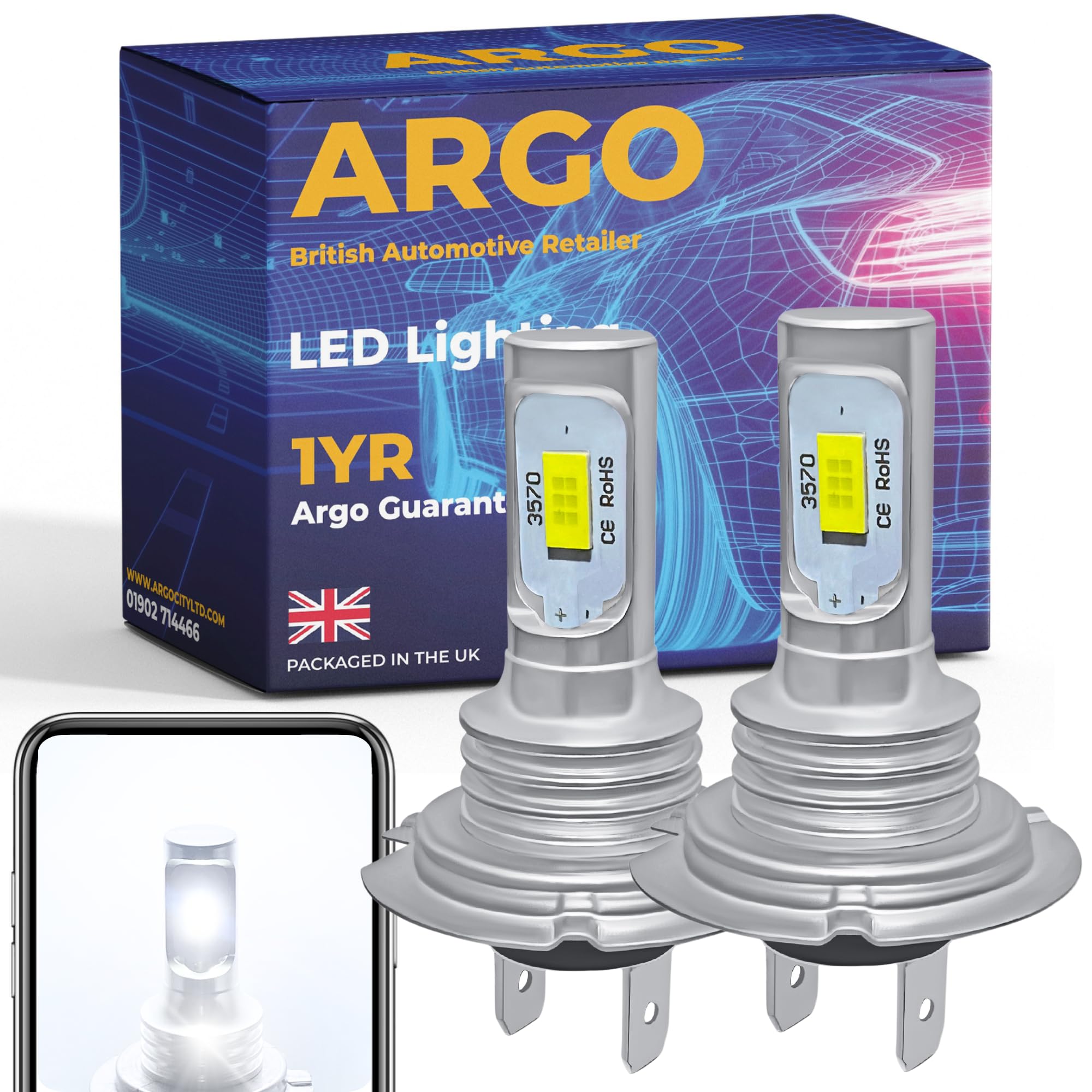 Argo H7 Led Headlight Bulb Xenon White 6000k 12v H7 477 Car Headlight Bulb Canbus Error Free High Low Dipped Main Beam Headlamp Bright Fog Car Light Bulbs 499 PX26D H7 Headlight Bulb