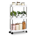 4 Tier Plastic Rolling Storage Trolley Cart for Kitchen and Bathroom – White with Hooks