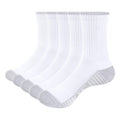 Sports Crew Socks Moisture-Wicking Cushioned Athletic Socks 5 Pairs – White 6-10