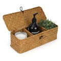 Seagrass Storage Basket with Lid 3-Compartment Rectangular Woven Organiser for Shelves – Natural