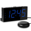 Mesqool Loud Alarm Clock with Bed Shaker for Deaf, Heavy Sleepers, Hearing Impaired,Dual Alarm,USB Phone Charger,Large LED Display,Big Snooze Button,DST 12/24H,Battery Backup, Adjustable Dimmer(Blue)