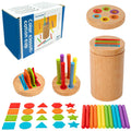 Wooden Colour Sorting Montessori Toy 2-in-1 Fine Motor Educational – Multi