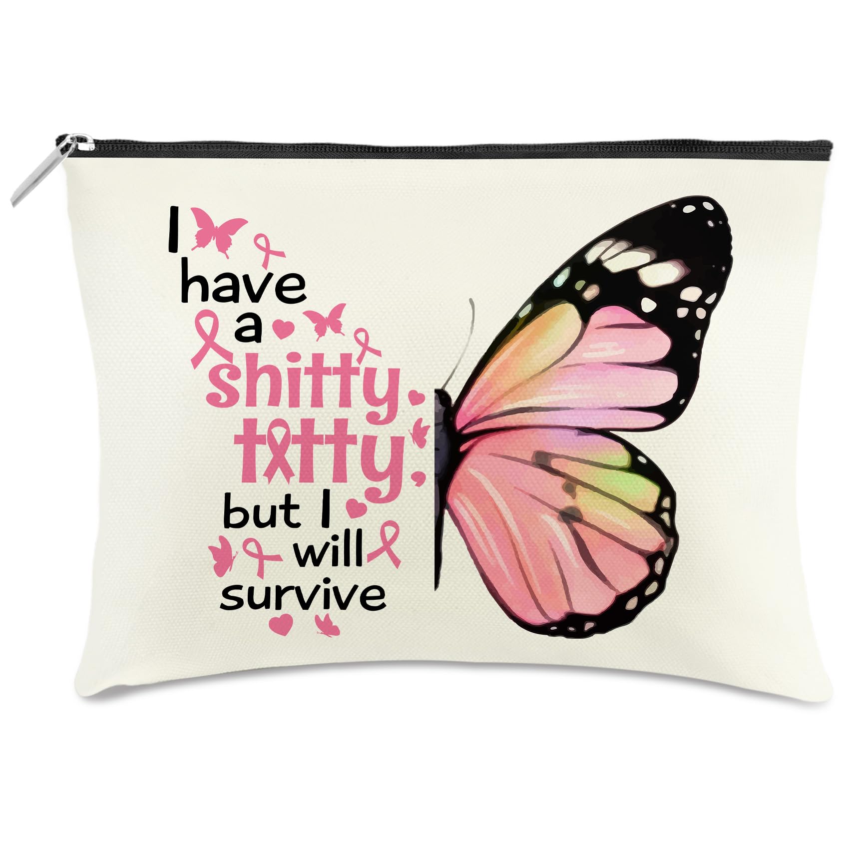 Breast Cancer Awareness Makeup Pouch Pink Ribbon Inspirational – Pink