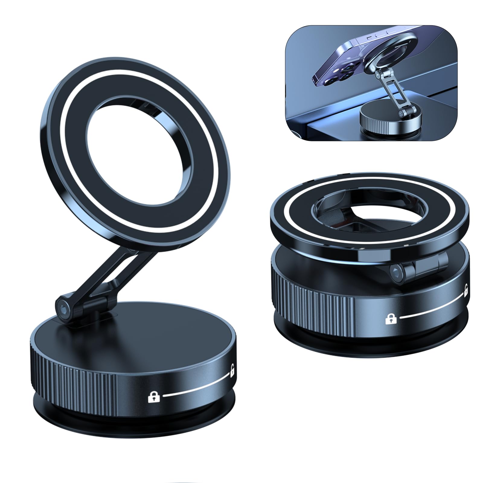 Car Magnetic Phone Holder Rotatable Suction Foldable Adjustable Universal Mount – Black