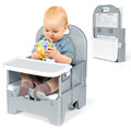 Orzbow Foldable Toddler Booster Seat Dining Chair,Stable Baby Chair Booster Seat Toddler with Dining Tray,ABS Material and Sturdy Structure,Easy to Use and Carry,for Max 36 Months and 15kg Babies,Grey
