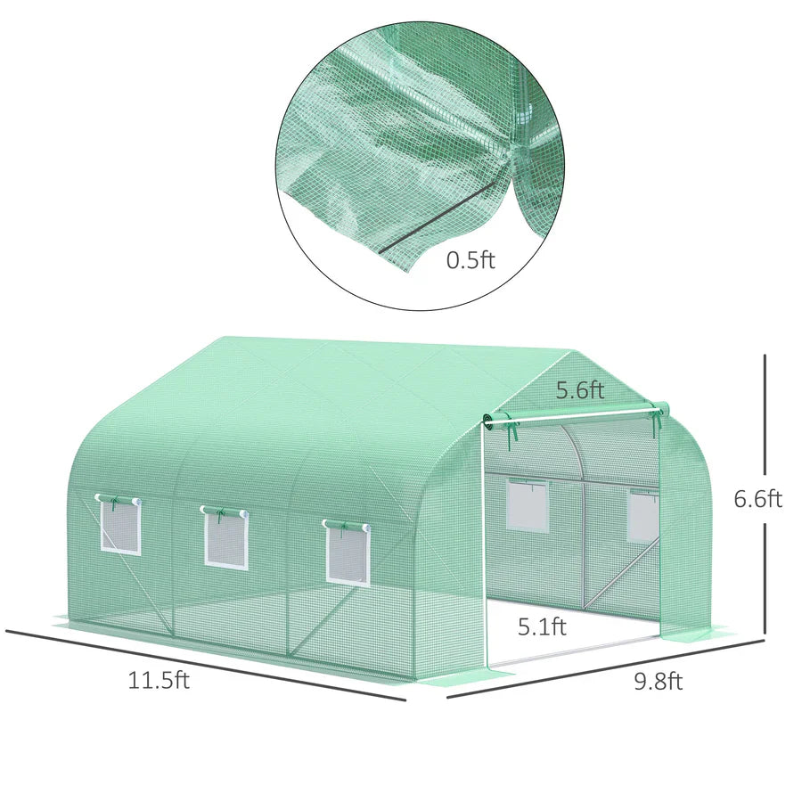 Large 11.5' x 10' Outdoor Walk-In Greenhouse with Ventilation Windows