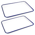 Enamel Baking Tray Set 2 Pack Rectangular Bake Pan 38x28cm – White with Blue Rim
