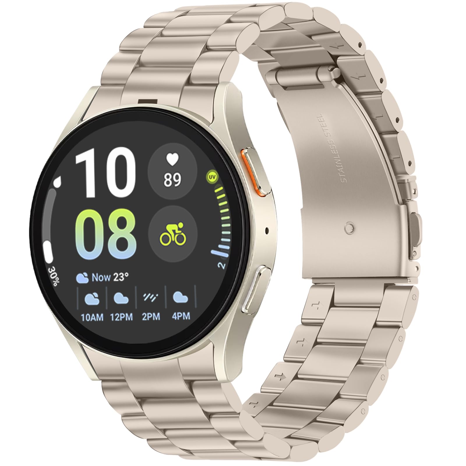No-Gap Metal Watch Strap 20mm Compatible with Galaxy Watch 4–7 & Classic/Pro – Starlight