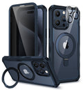 iPhone 15 Pro Max Case with Privacy Screen Protector & Magnetic Ring Stand – Clear Blue