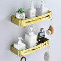 HNVNER Shower Caddy Brushed Gold Shower Shelf No Drilling, Aluminum Alloy Bathroom Wall Shelves with Hooks Shower Storage Holder for Shampoo, Rust Proof, 2 Pack
