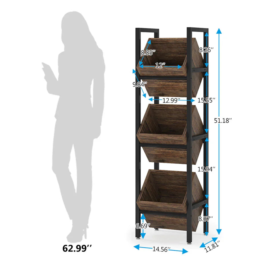 3-Tier Vertical Basket Storage Tower Kitchen Pantry Rack
