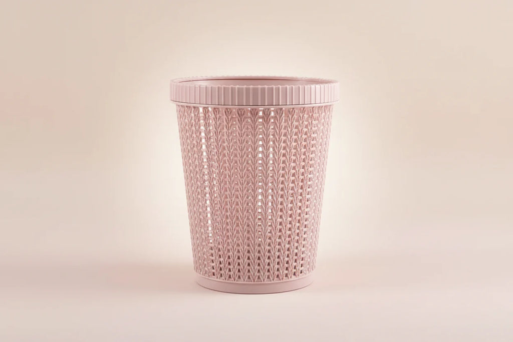 Hollow Rattan-Style Trash Can – Round Lidless Garbage Bin