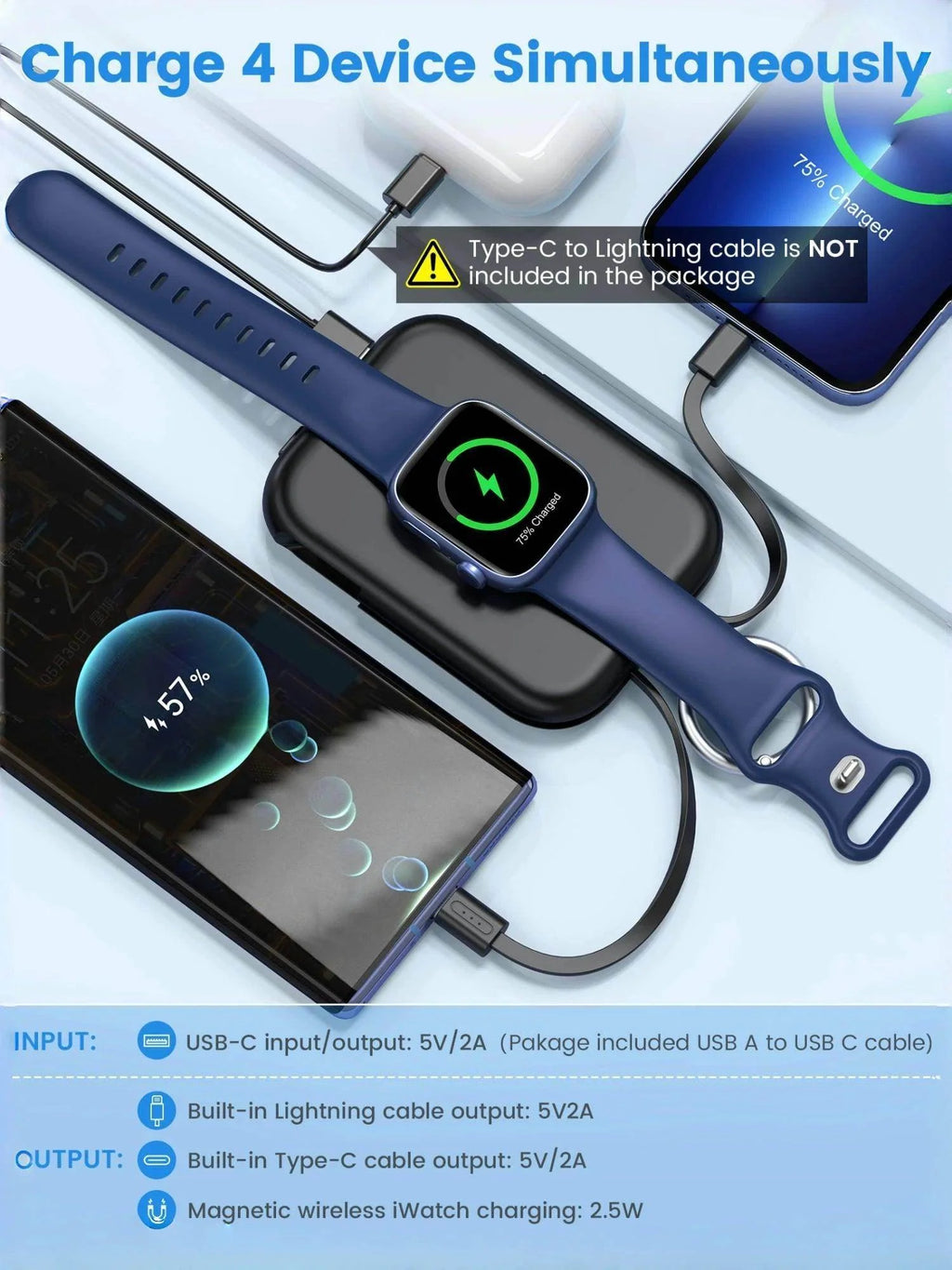 Portable power bank apple watch wireless charger
