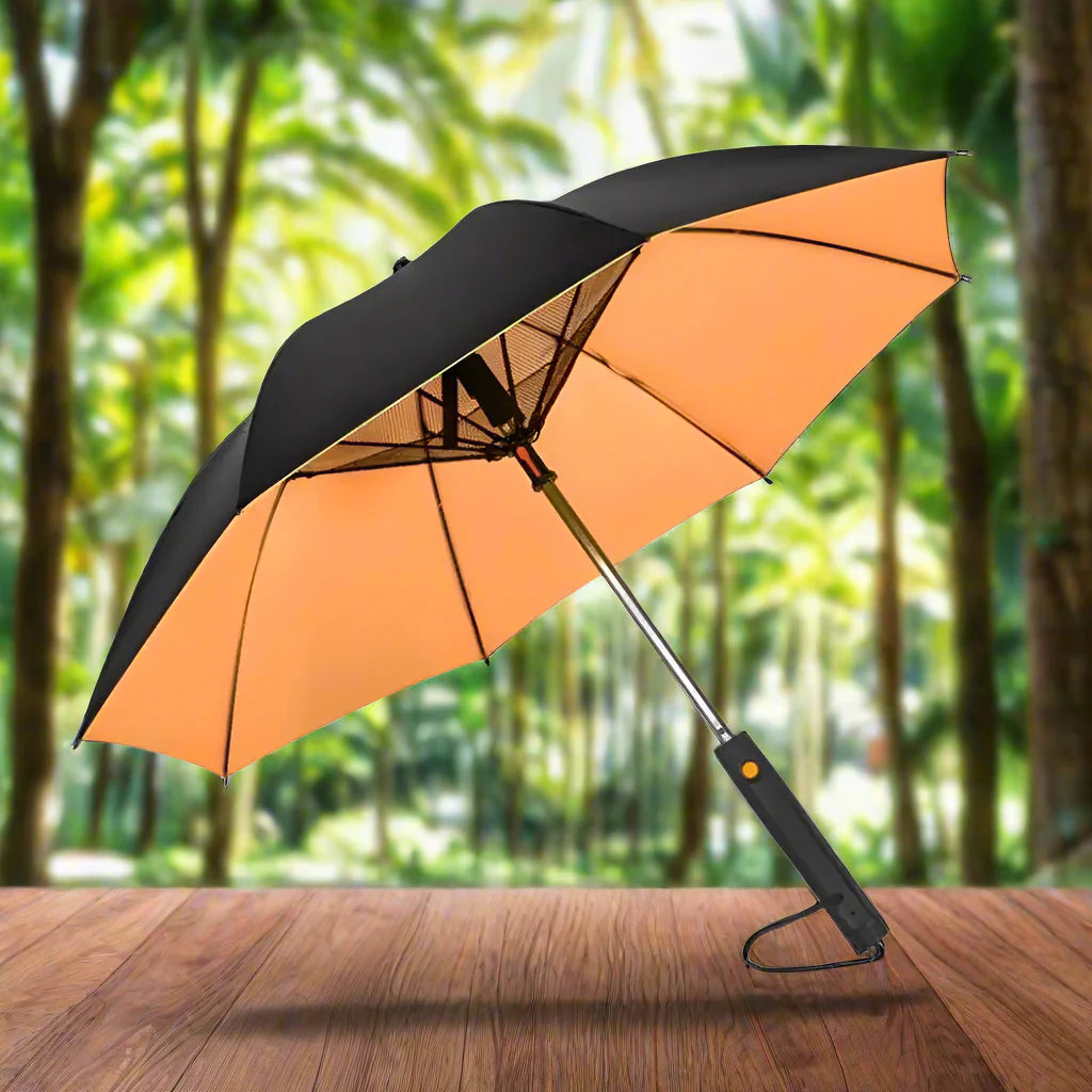 🌞 3-in-1 Cooling Sun Umbrella – Built-in Fan, Water Mister & UV Block