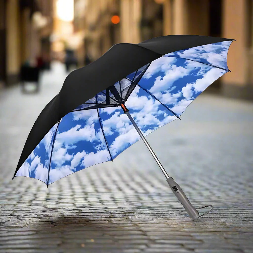 🌞 3-in-1 Cooling Sun Umbrella – Built-in Fan, Water Mister & UV Block