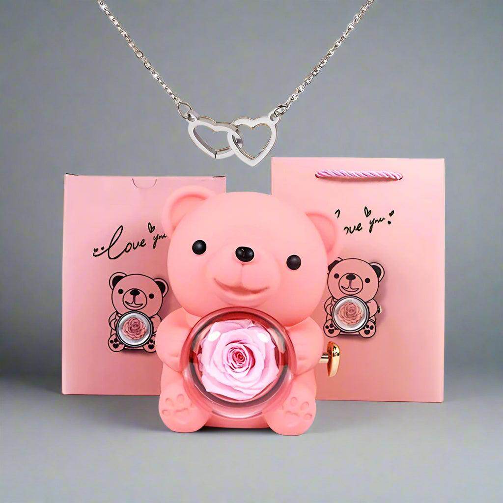 Valentine's Day Rose Bear Necklace