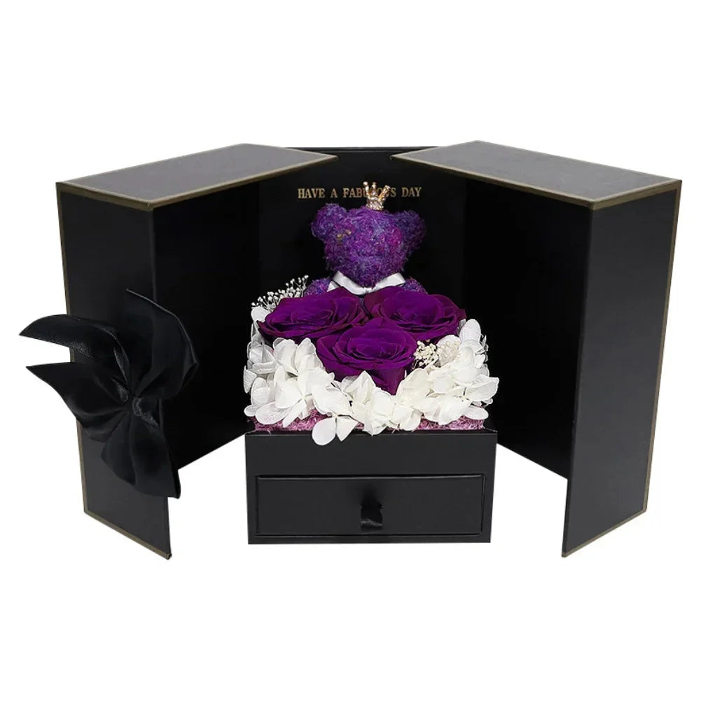 Rose Bear Gift Box with Eternal Rose and Necklace
