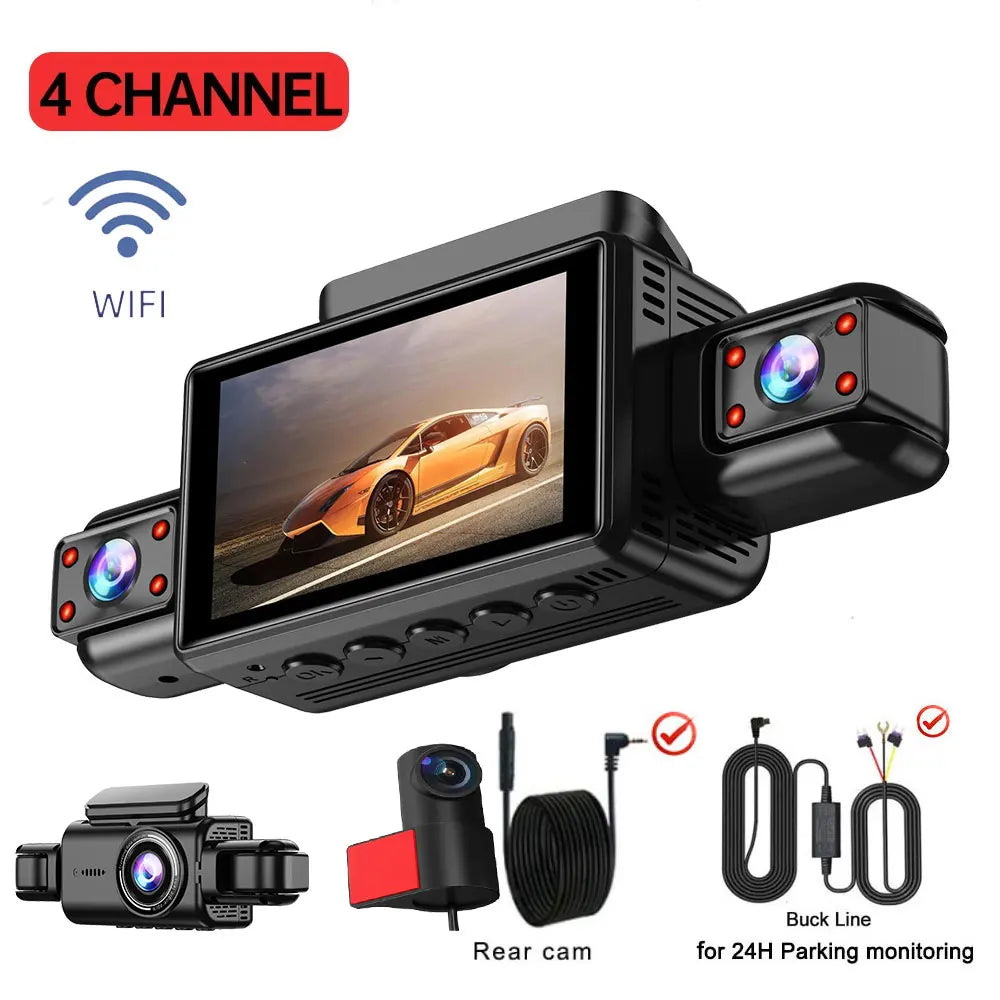 4CH WiFi Dash Cam – 360° Full HD Coverage with Night Vision & GPS
