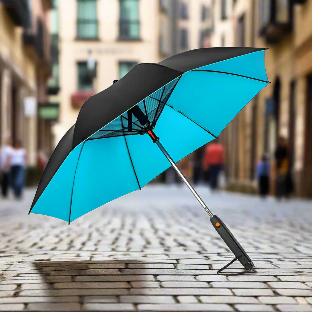 🌞 3-in-1 Cooling Sun Umbrella – Built-in Fan, Water Mister & UV Block