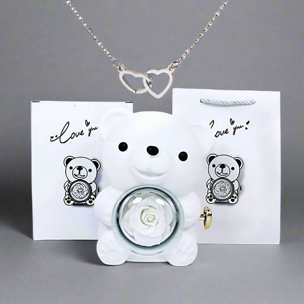 Valentine's Day Rose Bear Necklace
