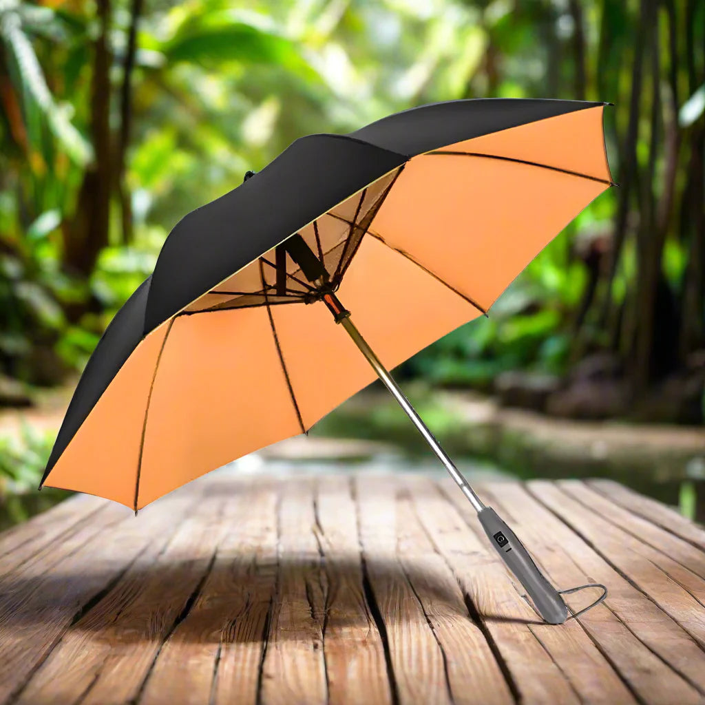 🌞 3-in-1 Cooling Sun Umbrella – Built-in Fan, Water Mister & UV Block