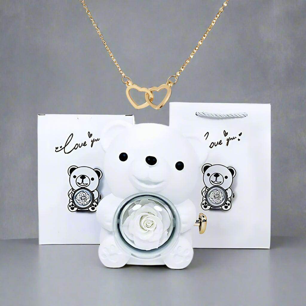 Valentine's Day Rose Bear Necklace