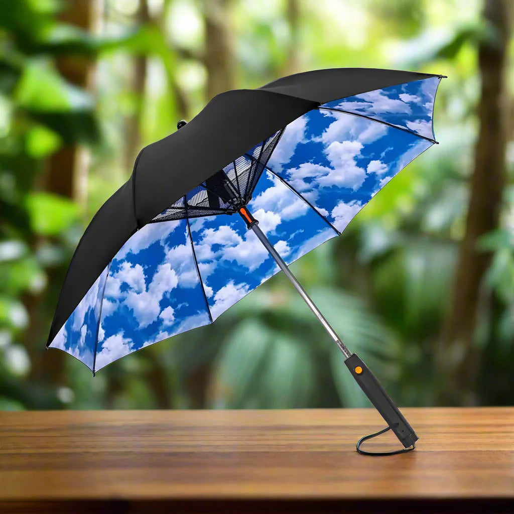 🌞 3-in-1 Cooling Sun Umbrella – Built-in Fan, Water Mister & UV Block