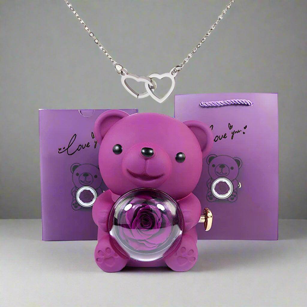 Valentine's Day Rose Bear Necklace