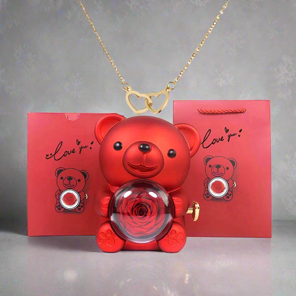 Valentine's Day Rose Bear Necklace