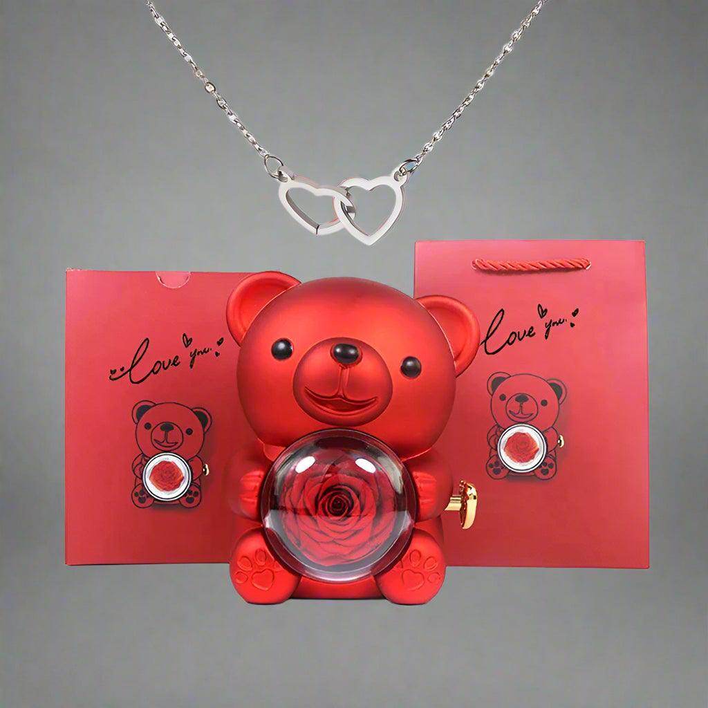 Valentine's Day Rose Bear Necklace