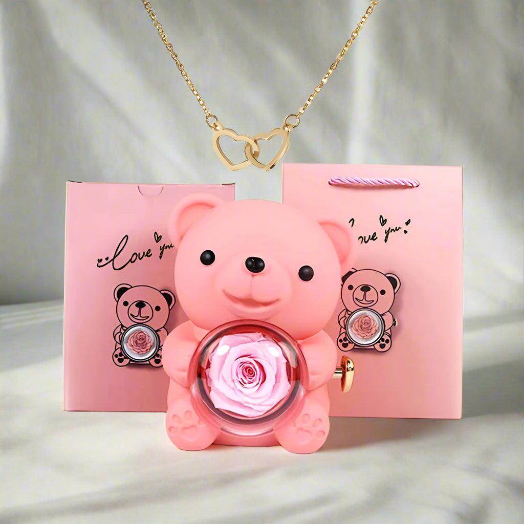 Valentine's Day Rose Bear Necklace
