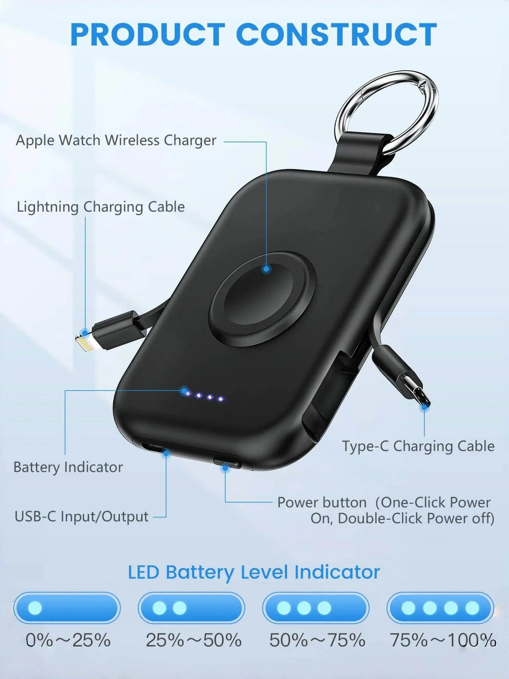 Portable power bank apple watch wireless charger