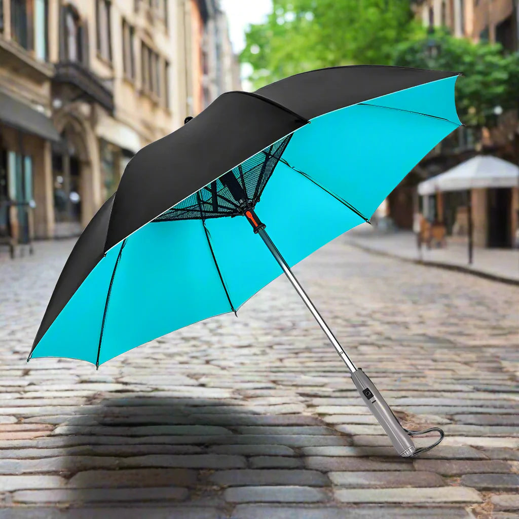 🌞 3-in-1 Cooling Sun Umbrella – Built-in Fan, Water Mister & UV Block