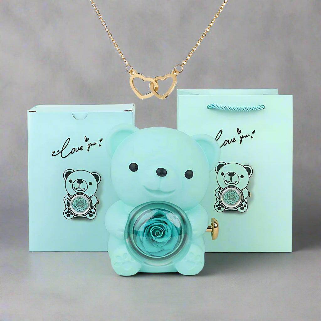 Valentine's Day Rose Bear Necklace